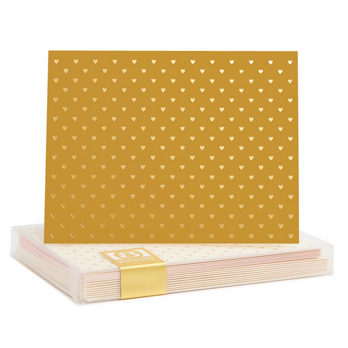 Gold Tiny Hearts on Gold Notecards Set 8