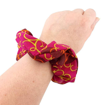 Hair Accessory - Classic Scrunchy in Pink Curlicues by imakecutestuff