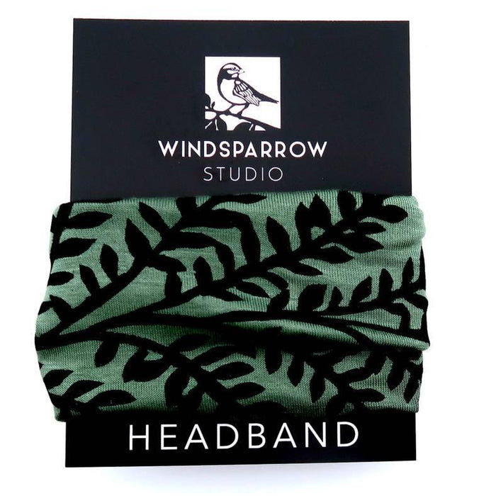 Headbands - Leafy Branch on Moss Green by Windsparrow Studio