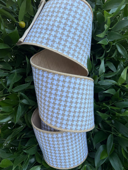 HOUNDS TOOTH/DUPION FUSED 4"X10YD TAN HEAVY WIRED RIBBON