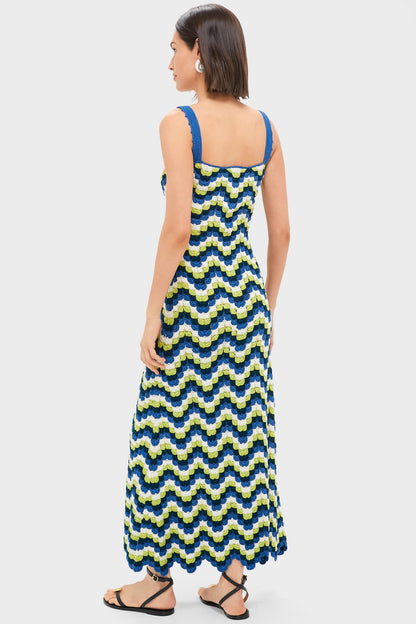 Blues and Lime Green Marea Crochet Maxi Dress
