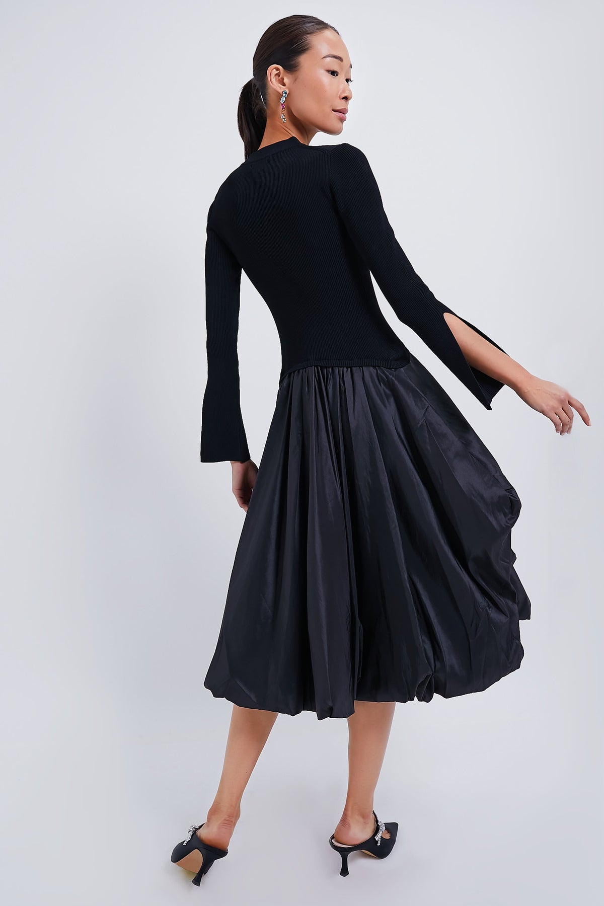 Black Kenlie Long Sleeve Mock Neck Midi Dress