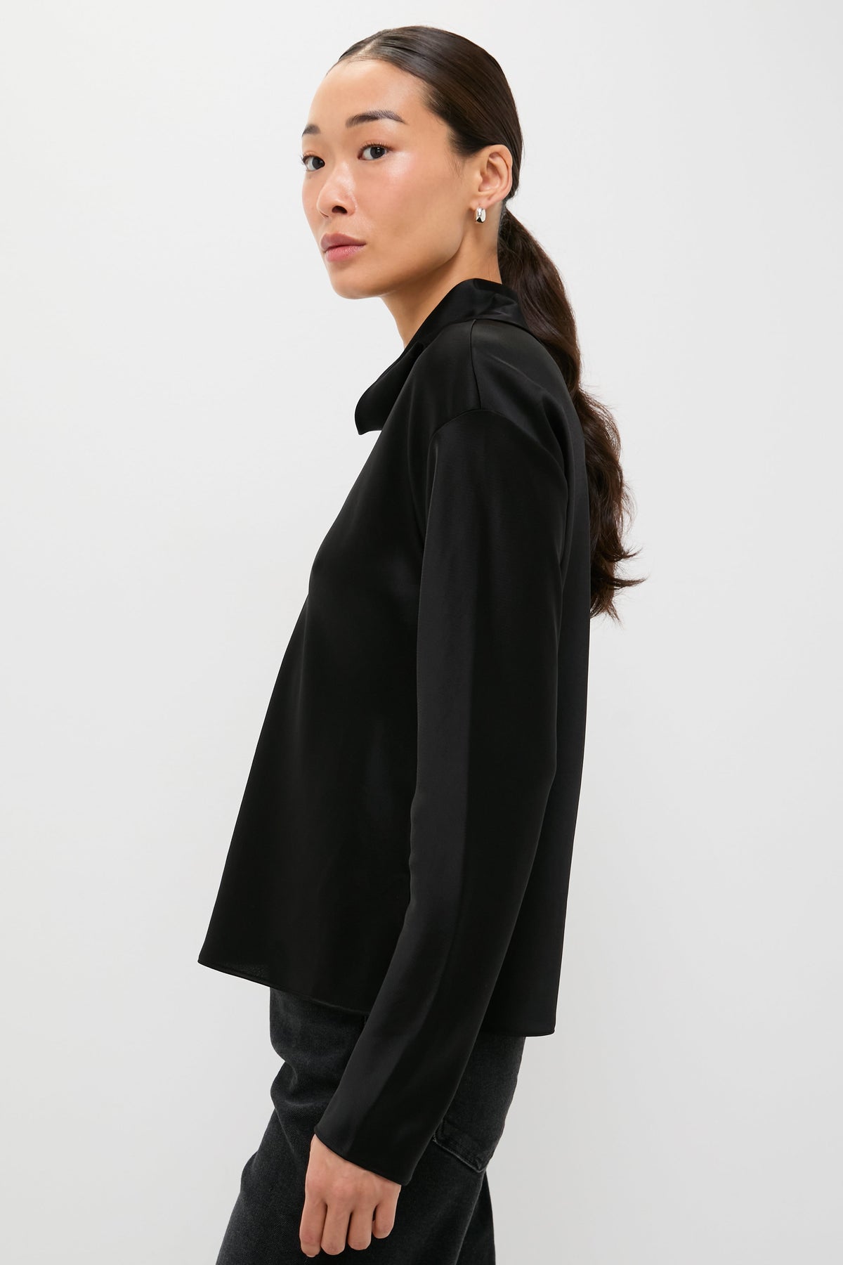 Black Barb Long Sleeve Cowl Neck Shirt