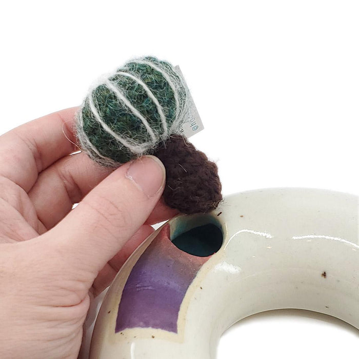 Large Plush Cactus - Echinocactus Grusonii in Purple Donut Pot by Hook And Wheel
