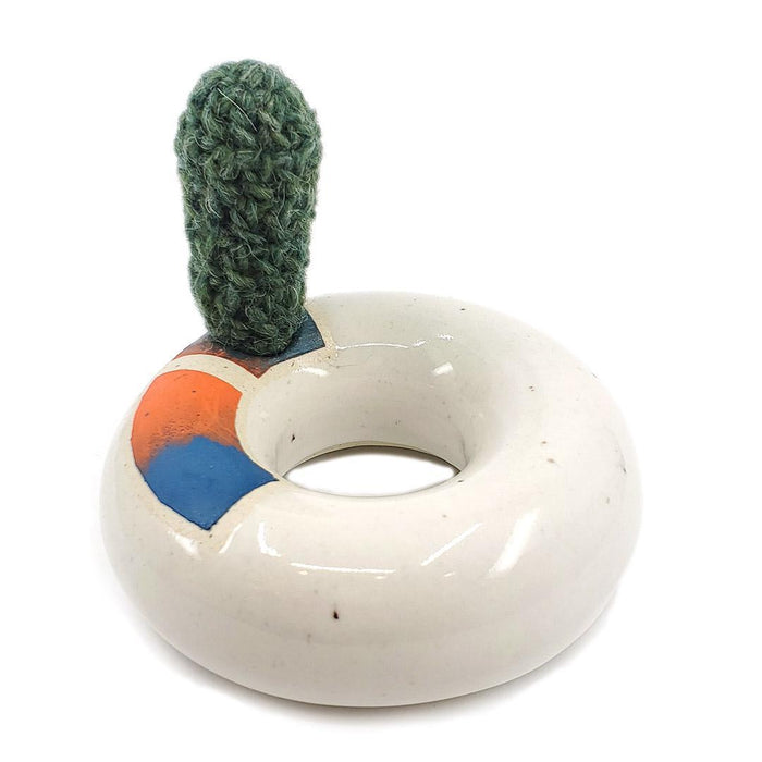Large Plush Cactus - Pilosocereus Pachycladus in Orange Blue Donut Pot by Hook And Wheel