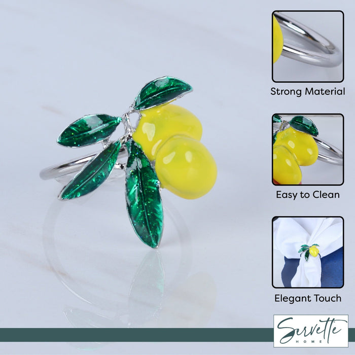 Lemons with Green Leaves Napkin Rings