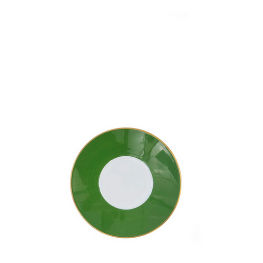 Dark green Lexington bread and butter plate with white center and gold rim.