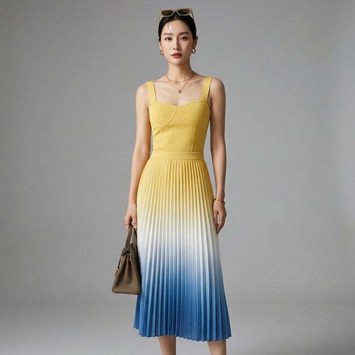 Ensemble jupe longue et top plissé élégant - Mode Coréenne pour femme - Taille One Size