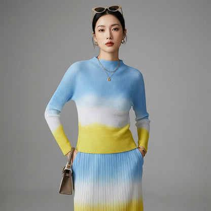 Ensemble jupe longue et top plissé élégant - Mode Coréenne pour femme - Taille One Size