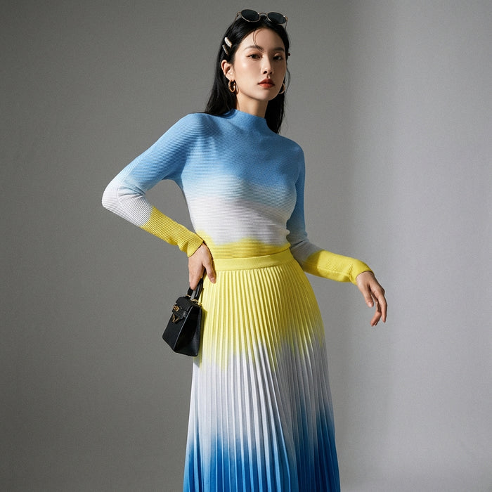 Ensemble jupe longue et top plissé élégant - Mode Coréenne pour femme - Taille One Size