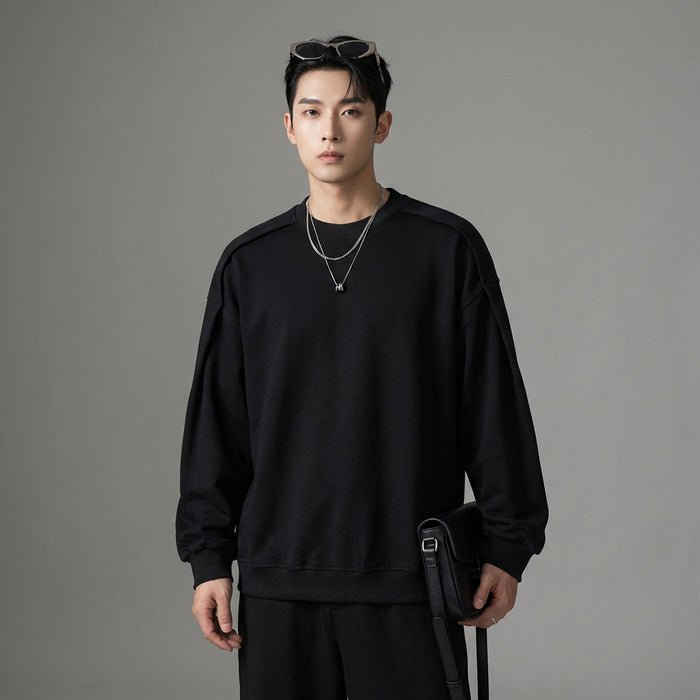 Sweatshirt déstructuré minimaliste coton noir - K-fashion unisexe - Taille M