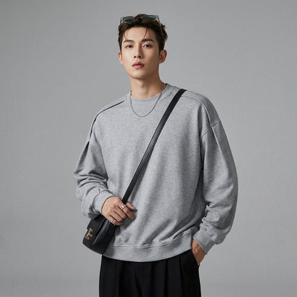 Sweatshirt déstructuré minimaliste coton noir - K-fashion unisexe - Taille M