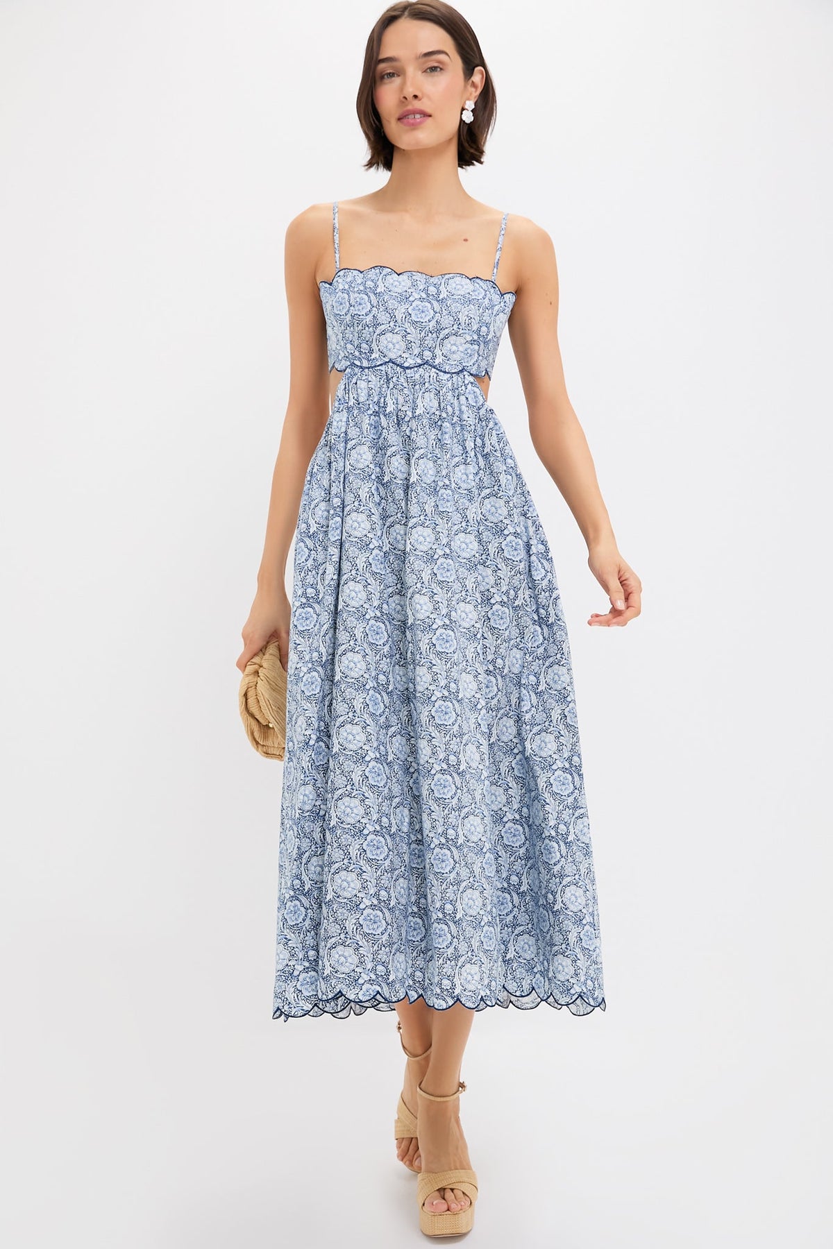 Blue Medallion Floral Estelle Scalloped Dress