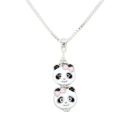 Necklace - Double Panda Pendant (Silver Plate) by Tiny Aloha