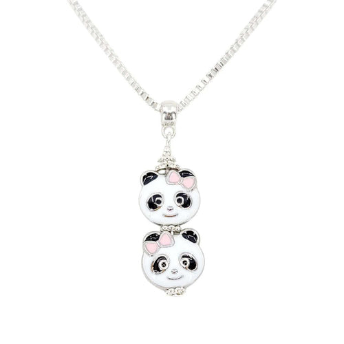 Necklace - Double Panda Pendant (Silver Plate) by Tiny Aloha