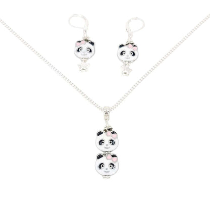 Necklace - Double Panda Pendant (Silver Plate) by Tiny Aloha