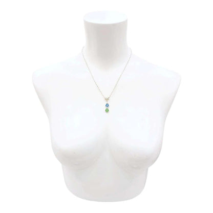 Necklace - Double Small Flower Pendant (Blue Green, Silver Plate) by Tiny Aloha
