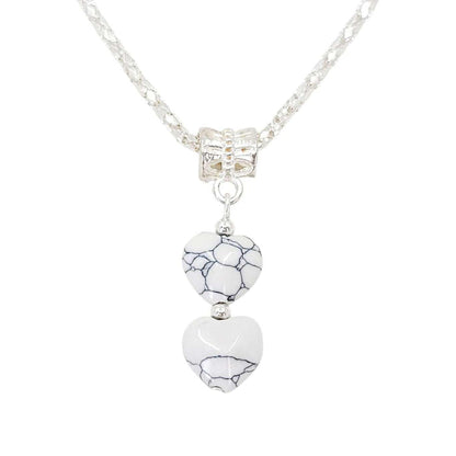 Necklace - Double Small Heart Pendant (White Crackle, Silver Plate) by Tiny Aloha