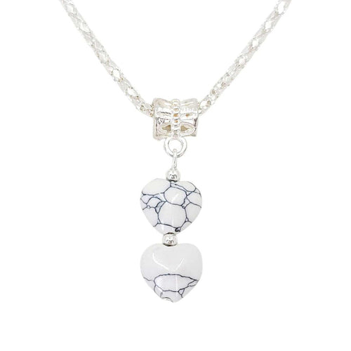 Necklace - Double Small Heart Pendant (White Crackle, Silver Plate) by Tiny Aloha