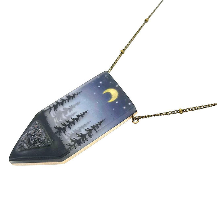 Necklace - Druzy Forest Crystal (Brass) by Fernworks