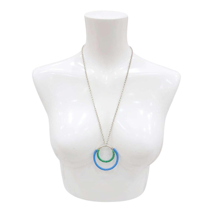 Necklace - Large Double Circle (Blue Green Telecom Wire) by XV Studios