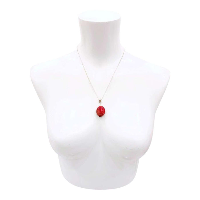 Necklace - Large Oval Pendant (Red Resin, Silver Fill) by Tiny Aloha