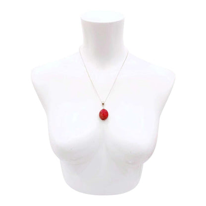 Necklace - Large Oval Pendant (Red Resin, Silver Fill) by Tiny Aloha