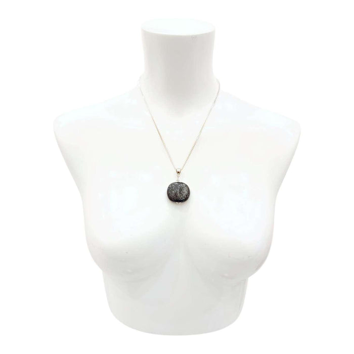 Necklace - Large Pillow Pendant (Black Ceramic, Silver Fill) by Tiny Aloha