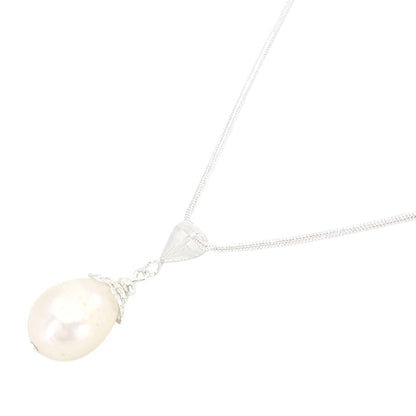 Necklace - Large Single Pearl Pendant (Cream, Silver Fill Snake Chain) by Tiny Aloha