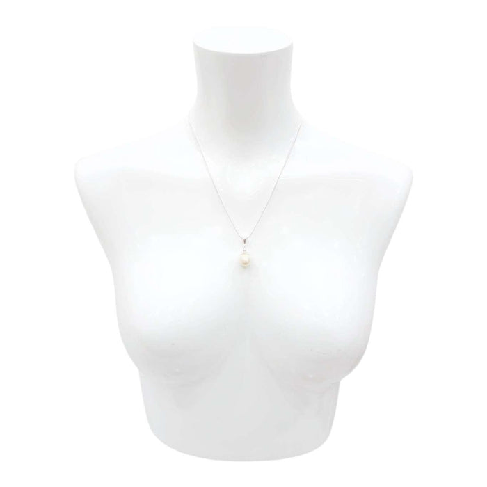 Necklace - Large Single Pearl Pendant (Cream, Silver Fill Snake Chain) by Tiny Aloha