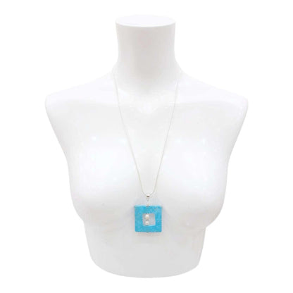 Necklace - Large Square Frame Pendant (Amazonite, Pearl, Sterling Silver) by Tiny Aloha