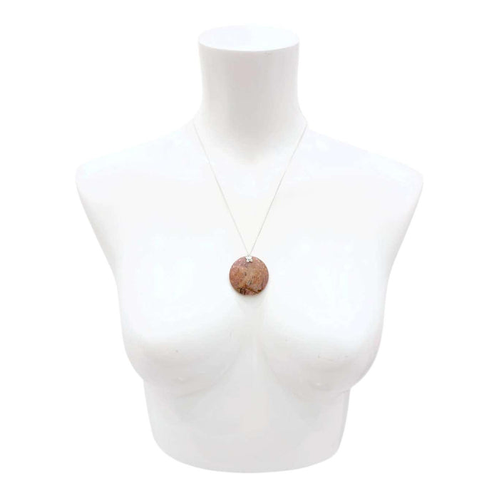 Necklace - Large Stone Coin Pendant (Rhodonite, Silver Plate) by Tiny Aloha