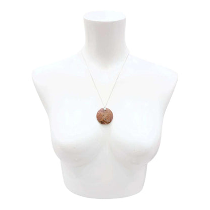 Necklace - Large Stone Coin Pendant (Rhodonite, Silver Plate) by Tiny Aloha