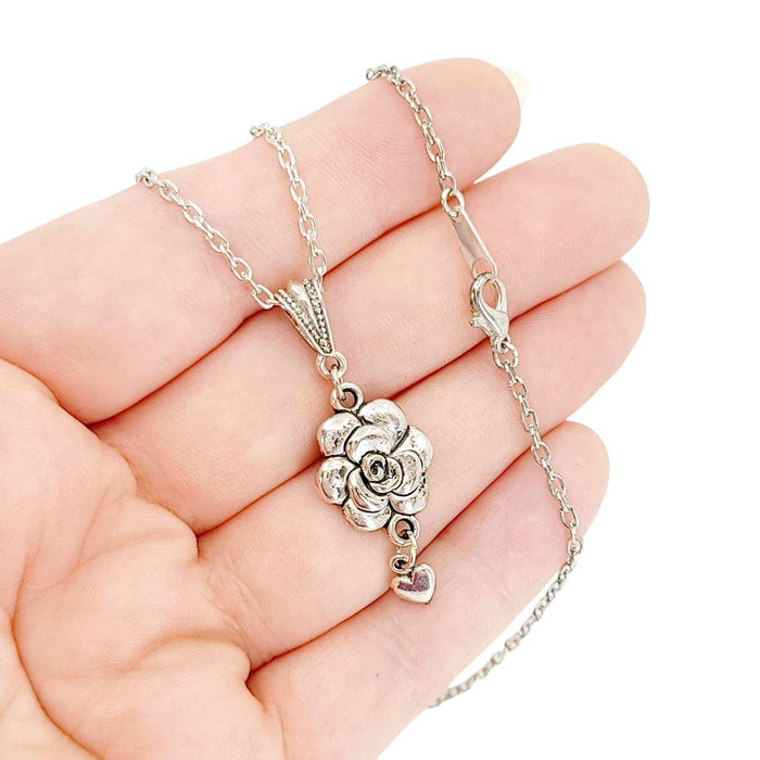 Necklace - Rose Heart Pendant (Silver Plate) by Tiny Aloha