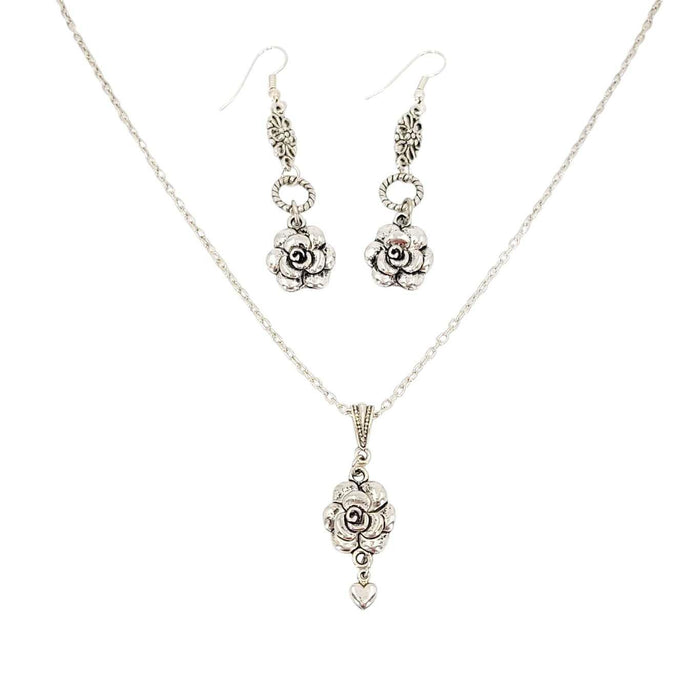 Necklace - Rose Heart Pendant (Silver Plate) by Tiny Aloha