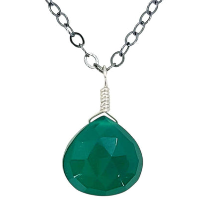 Necklace - Sterling Gemstone Drop (Green Onyx) by Foamy Wader