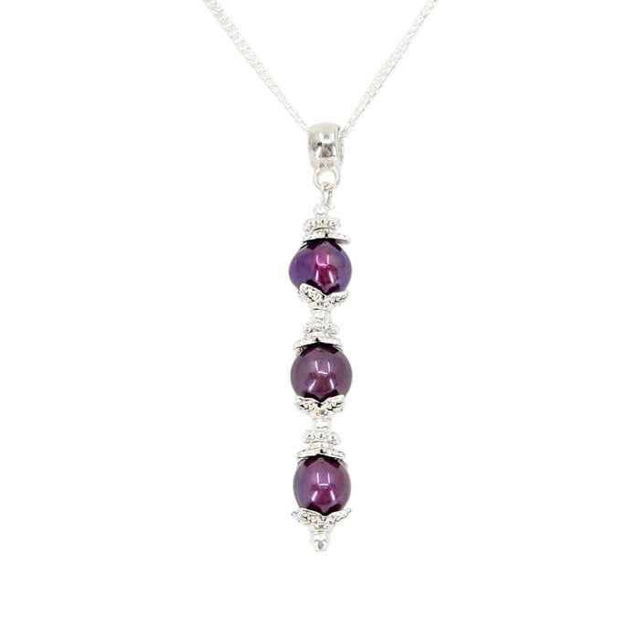 Necklace - Triple Spaced Pearl Pendant (Purple Pearl, Silver Plate) by Tiny Aloha