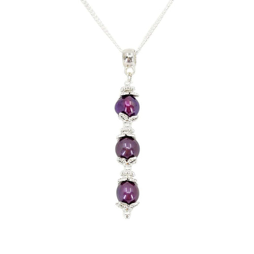 Necklace - Triple Spaced Pearl Pendant (Purple Pearl, Silver Plate) by Tiny Aloha