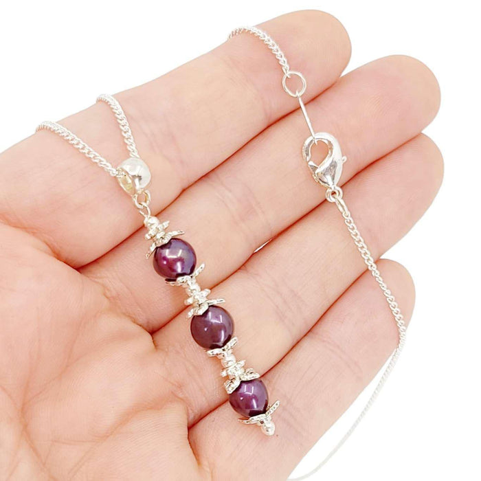 Necklace - Triple Spaced Pearl Pendant (Purple Pearl, Silver Plate) by Tiny Aloha