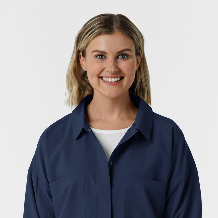 NURTUR Women’s Scrub Shirt Jacket - Navy neckline