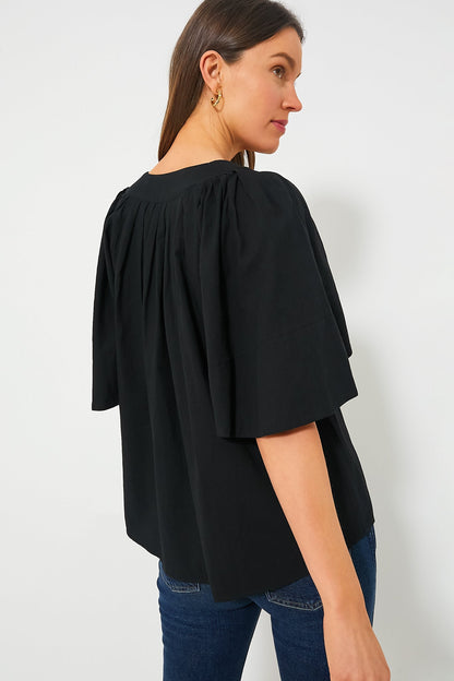 Black Finley Flutter Sleeve Top
