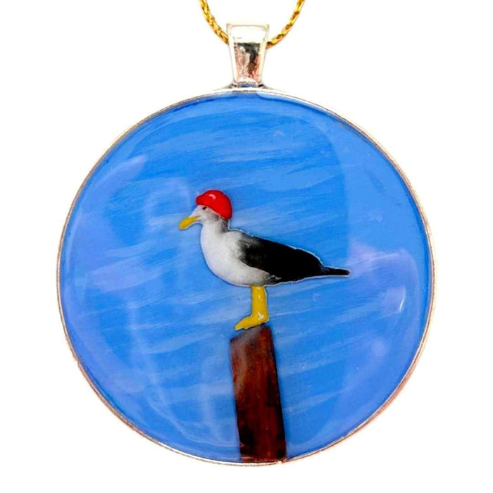 XVX208 $40 - Seagull Hat - Round Resin Collage Ornament