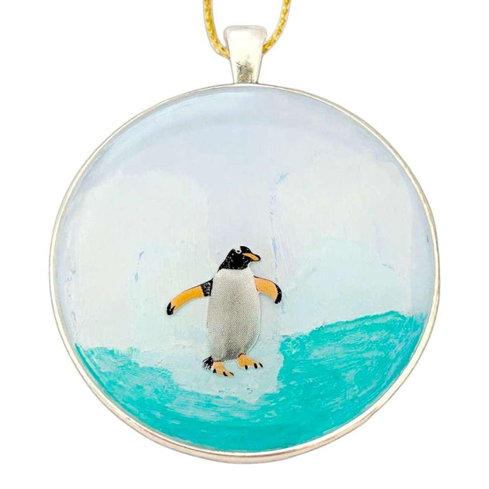XVX209 $40 - Penguin Icebergs - Round Resin Collage Ornament