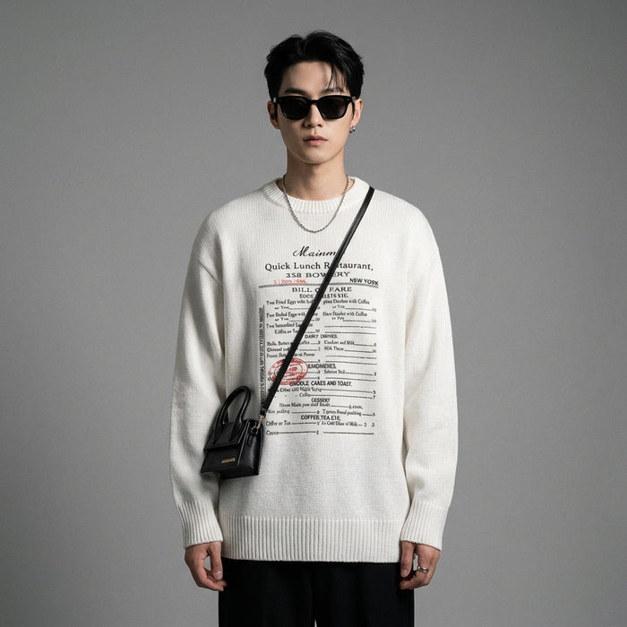 Pull oversize blanc imprimé lettres, style streetwear décontracté - Taille S