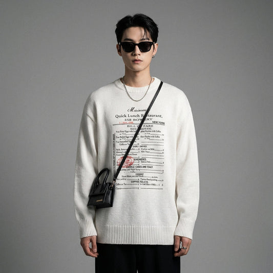Pull oversize blanc imprimé lettres, style streetwear décontracté - Taille S