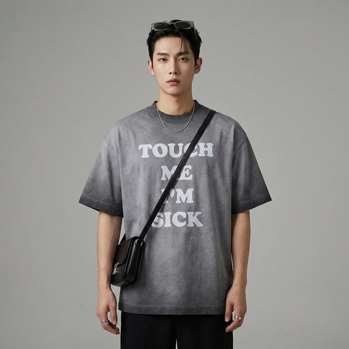 T-shirt oversize gris délavé motif lettre - Mode unisexe K-fashion - Taille M