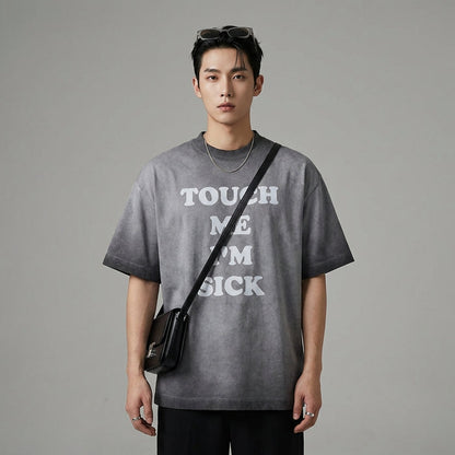 T-shirt oversize gris délavé motif lettre - Mode unisexe K-fashion - Taille M