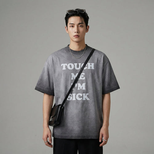 T-shirt oversize gris délavé motif lettre - Mode unisexe K-fashion - Taille M
