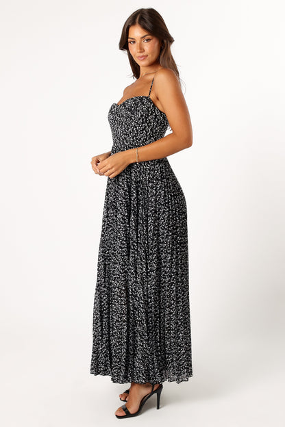 Achanti Pleated Maxi Dress - Black Floral