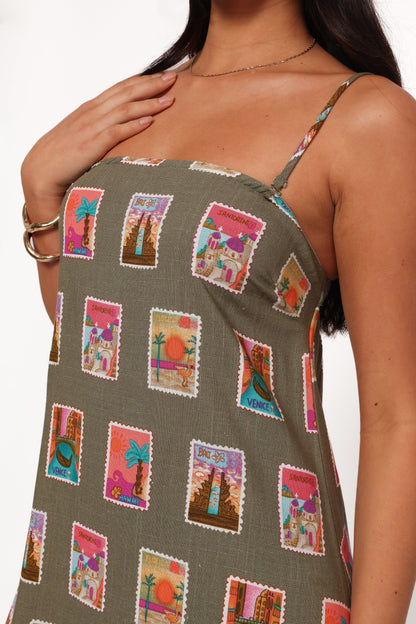 Aoife Maxi Dress - Olive Print